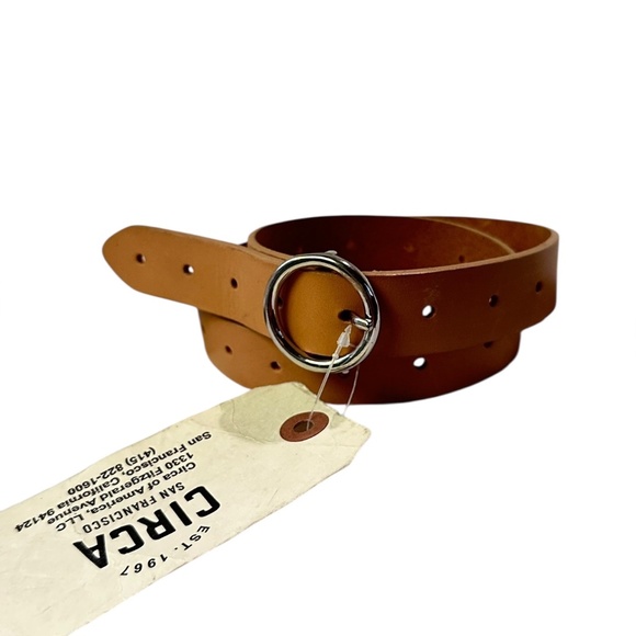 Genuine CIRCA Tan Leather With Circular Metal Buckle Women Belt Medium - Picture 1 of 8
